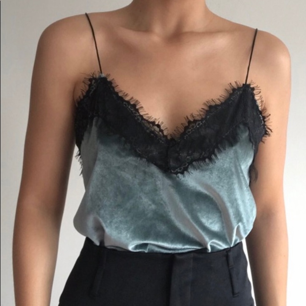 Bershka faux velvet lace cami top.